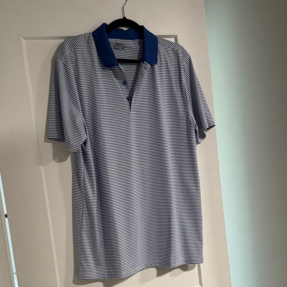 Nike Golf Dri-fit Blue and White Striped Polo Shirt L